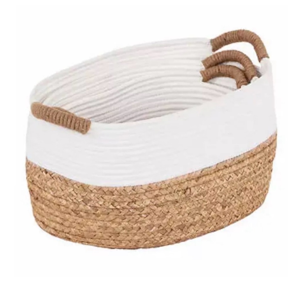 Seville 3 Wicker Cotton Rope Storage Baskets, Woven Bin with Handles Org…